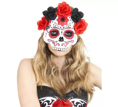 Maschera Catrina con Fiori Rossi e Neri
