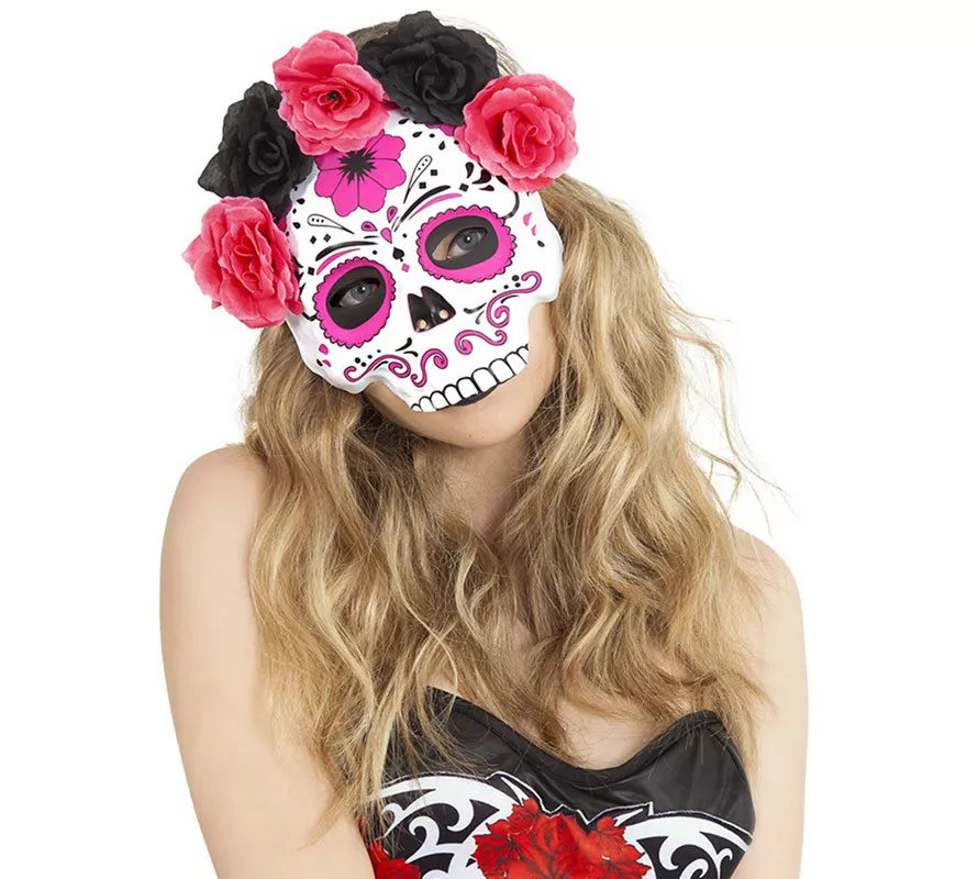 Translation missing: it.Careta Catrina con Flores Rosas y Negras