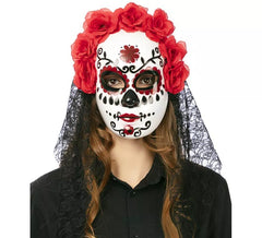 Maschera Catrina con fiori e velo da adulto 27x24 cm
