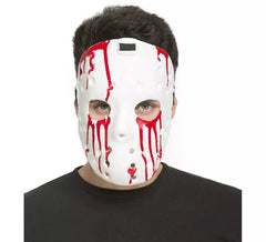 Maschera bianca da hockey psicopatico con sangue