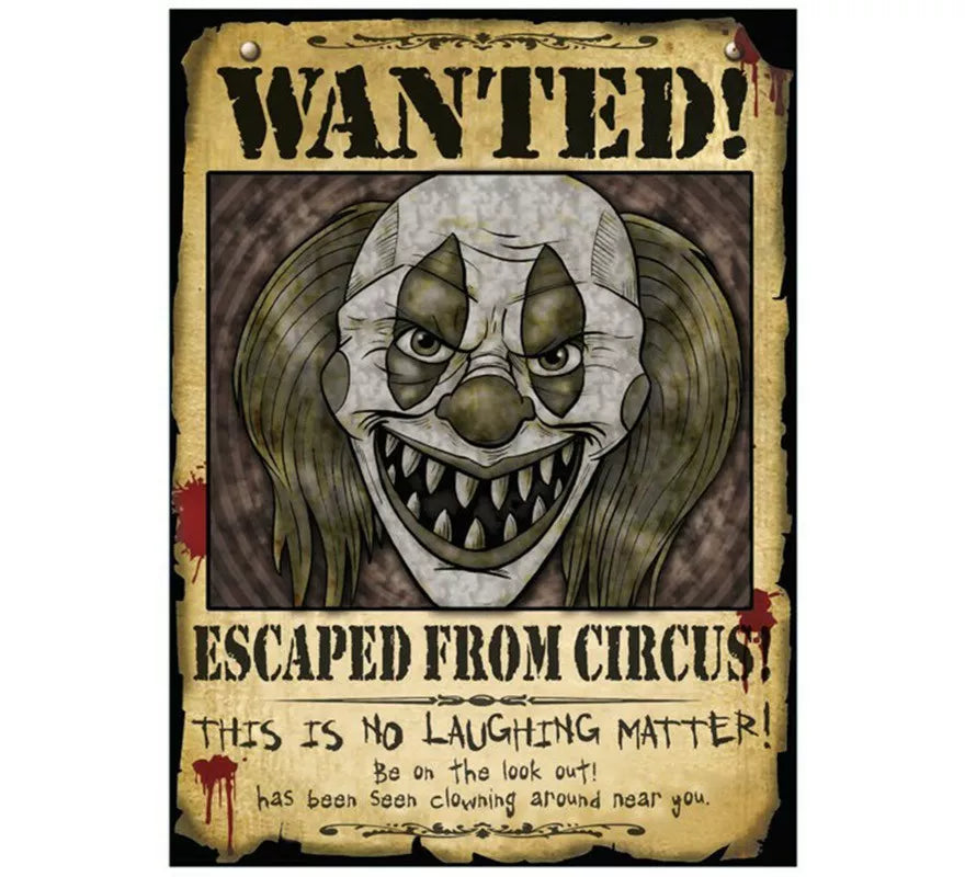 Translation missing: it.Cartel Payaso Wanted 30X40 cms