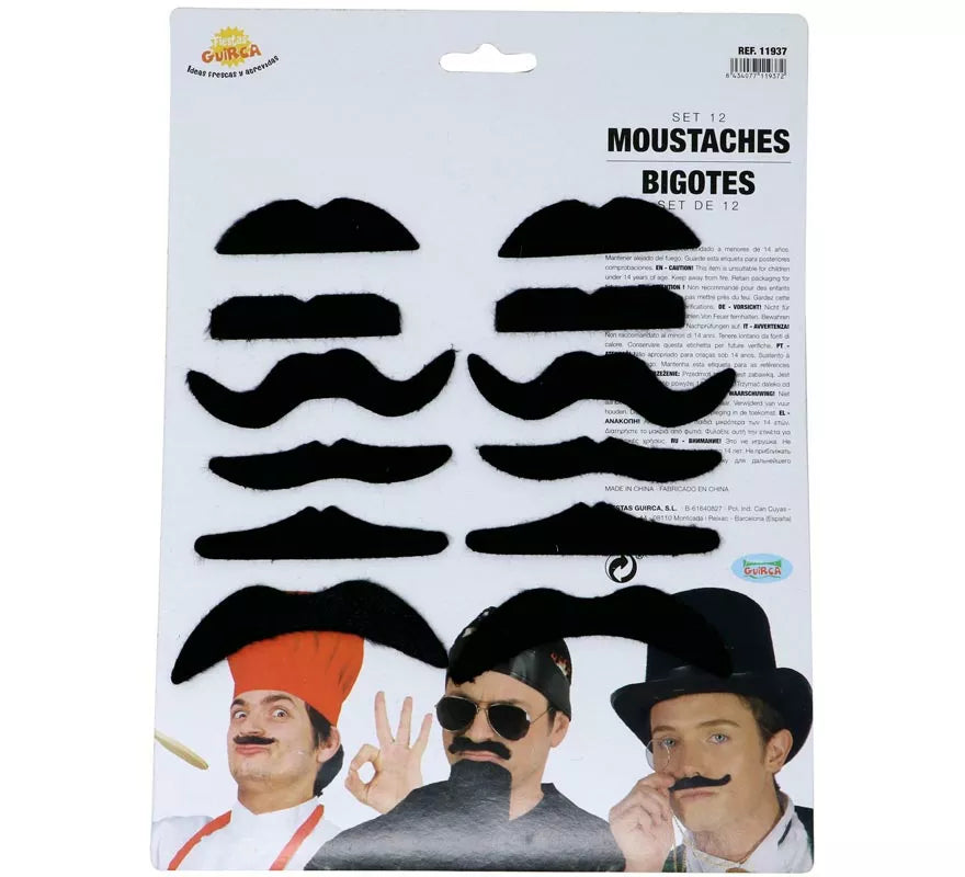 Translation missing: it.Cartón Pack de 12 Bigotes adhesivos Surtidos
