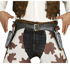 Doppia fondina nera con due pistole da cowboy