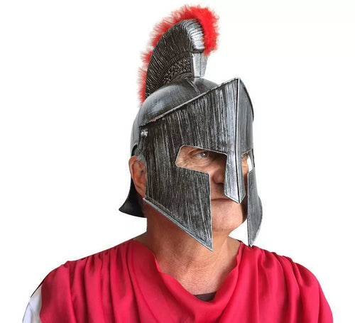 Casco de Romano Plateado con pelo rojo