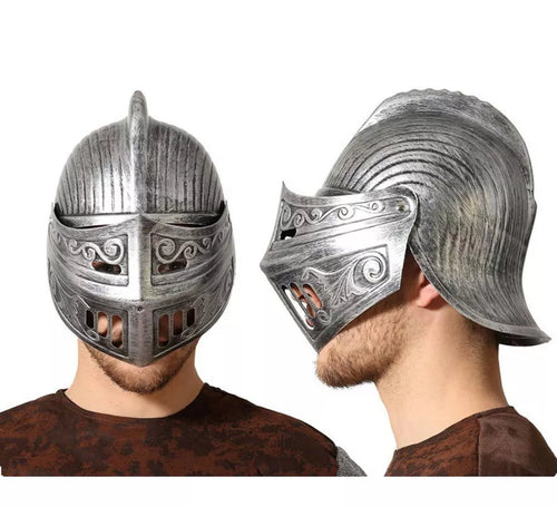 Casco Plateado Medieval con Visera