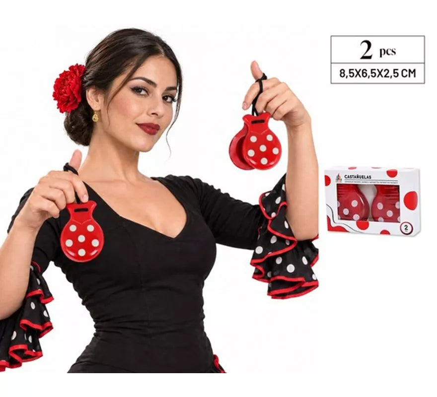 Castañuelas rojas con lunares blancos de 6,5x8,5 cm