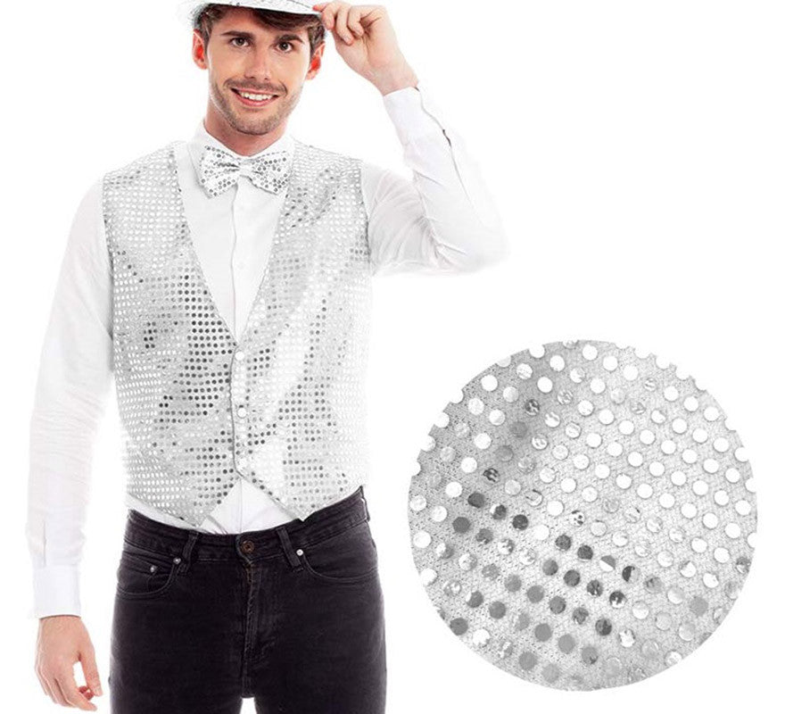 Translation missing: it.Chaleco de Lentejuelas color Plata para hombre