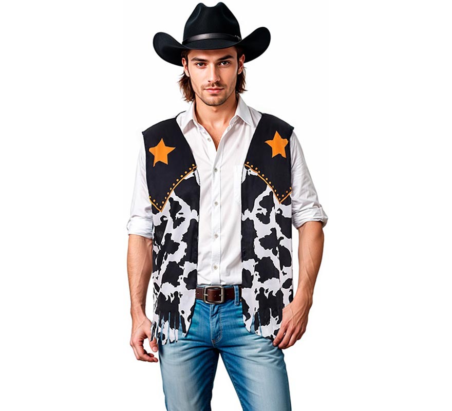 Translation missing: it.Chaleco de Vaquero negro estampado adulto