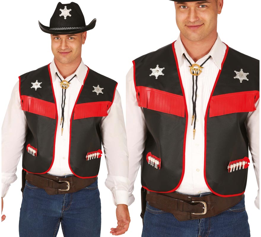 Translation missing: it.Chaleco de Vaquero negro y rojo adulto