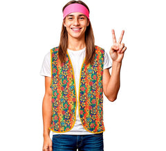 Gilet hippie floreale arancione per adulti