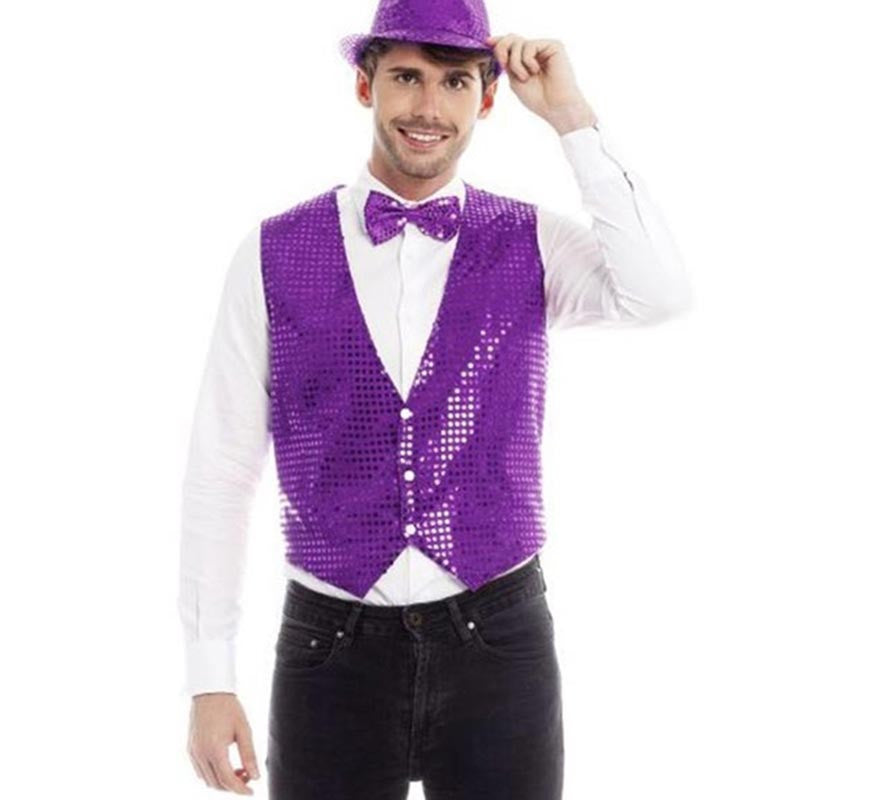 Translation missing: it.Chaleco Lentejuelas morado para hombre