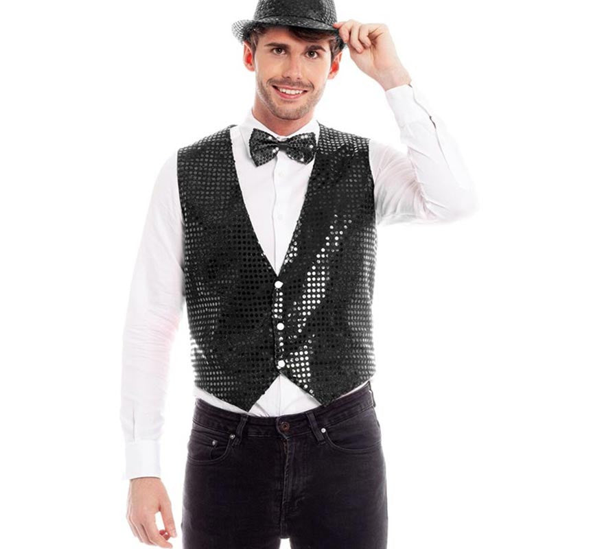 Translation missing: it.Chaleco Lentejuelas negro elegante para hombre