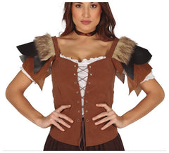 Gilet di pelle medievale con i capelli per donna