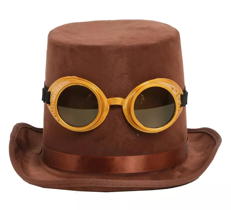 Translation missing: es.Chistera Steampunk Marrón con Gafas