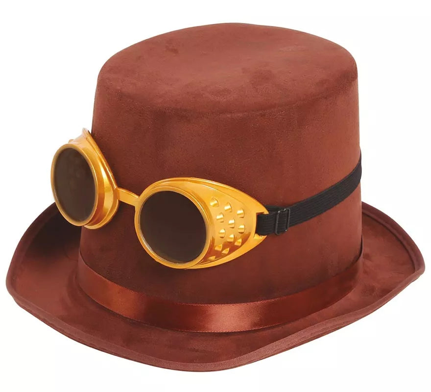Translation missing: es.Chistera Steampunk Marrón con Gafas