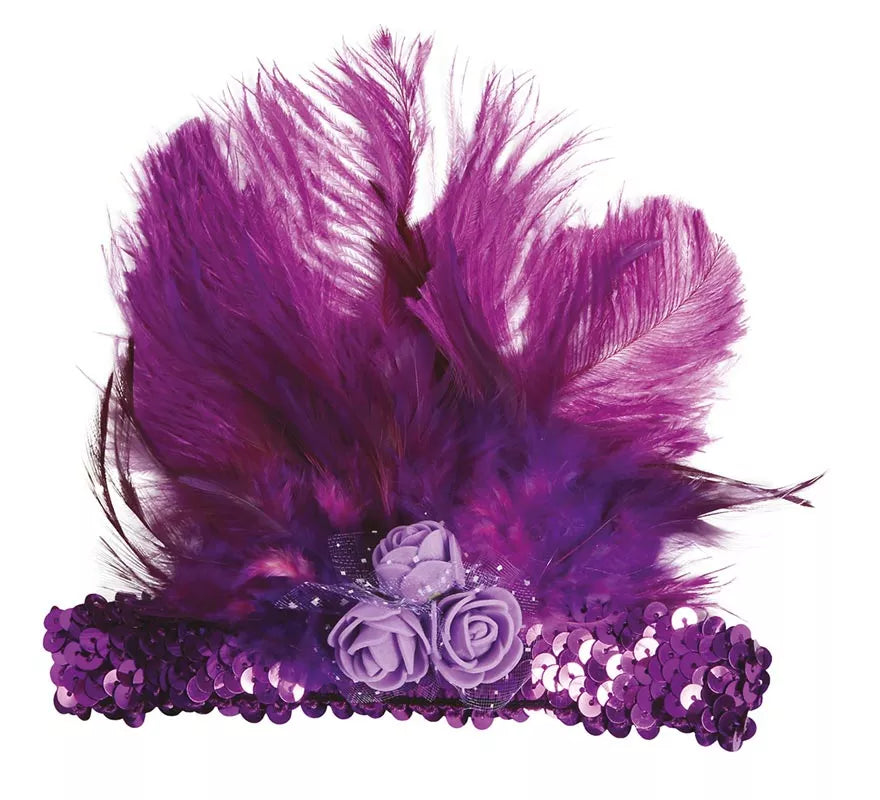 Cinta de Lentejuelas Fucsia con Plumas