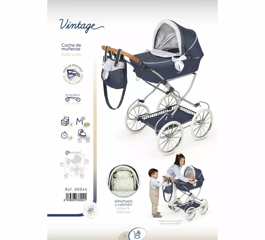 Coche de Muñecas de hasta 48 cm Plegable con Bolso