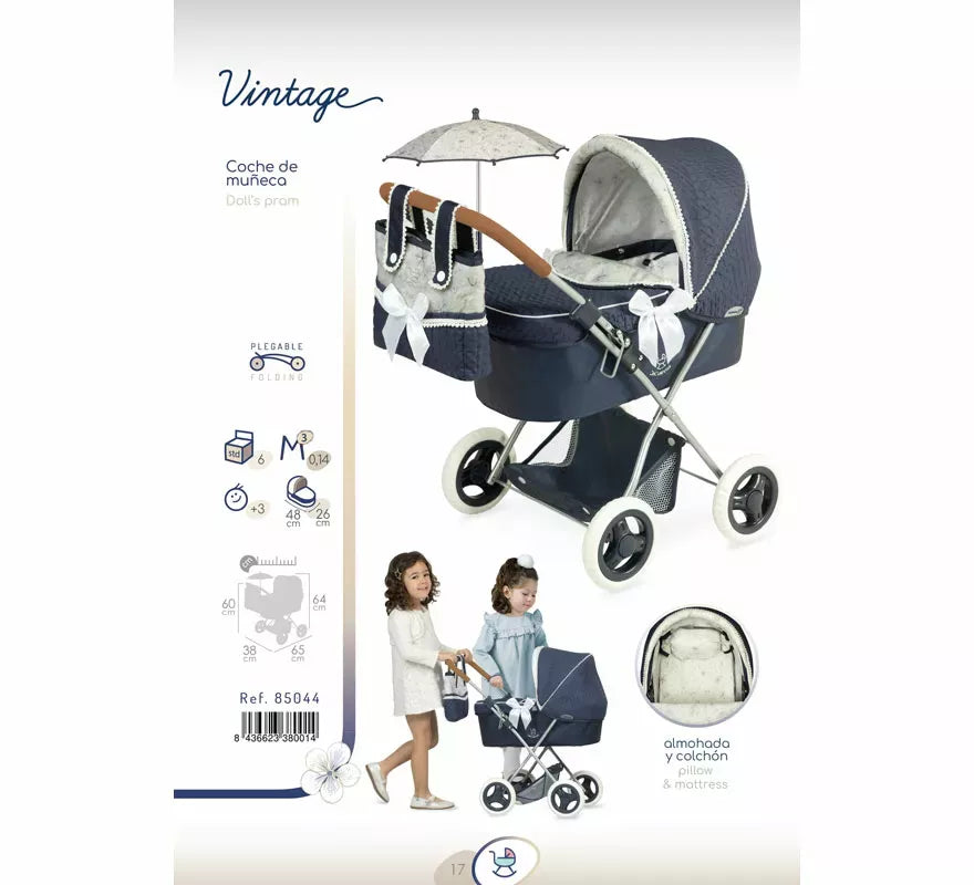 Coche de Muñecas de hasta 48 cm Plegable con Sombrilla y Bolso