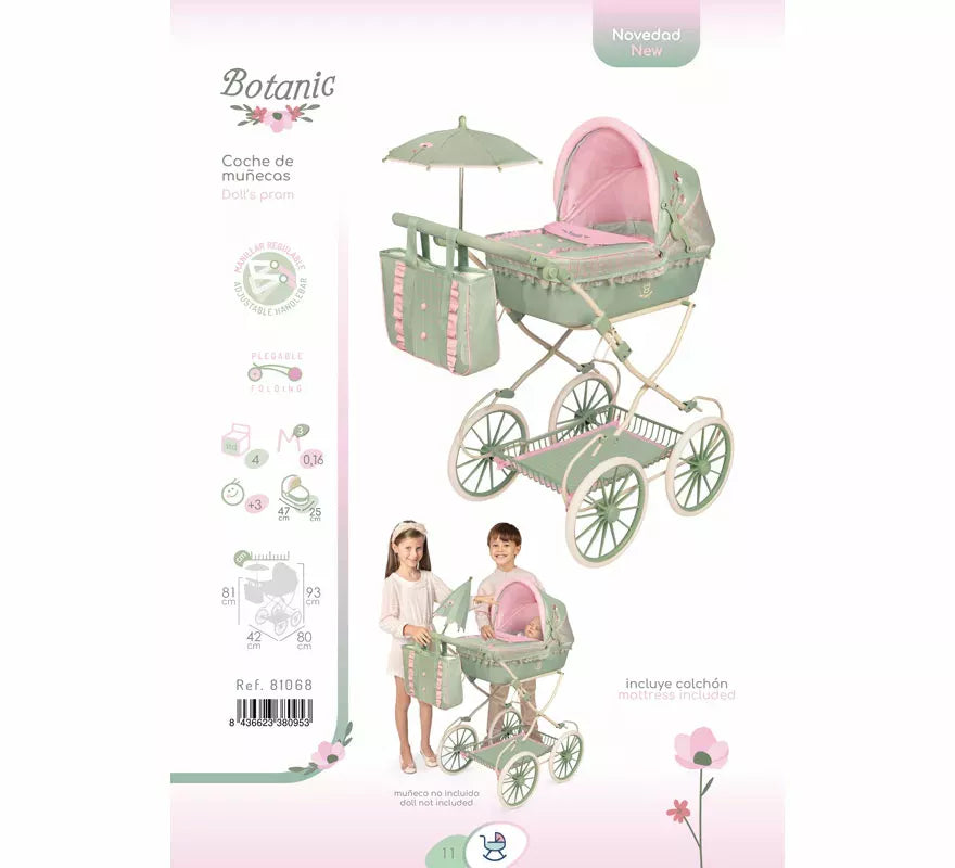 Coche de Muñecas de hasta 48 cm Plegable con Sombrilla y Bolso