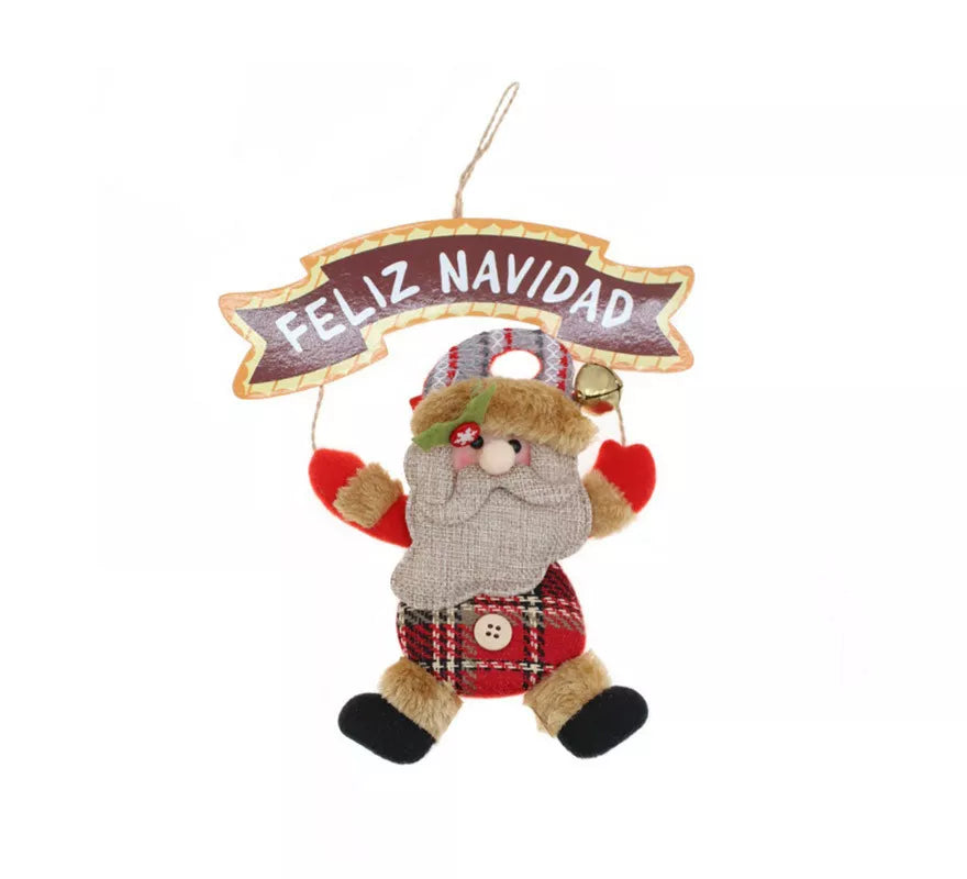 Translation missing: it.Colgante Árbol de Navidad de Papá Noel con cartel de 19x16 cm