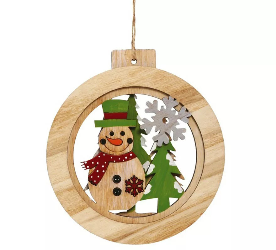 Translation missing: it.Colgante Bola de Madera con Muñeco de Nieve de 12 cms
