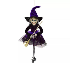 Ciondolo strega lilla con scopa 45 cm