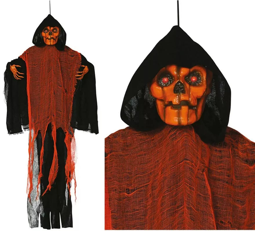 Colgante de Calavera naranja con Luz, Sonido y Movimiento 130 cm
