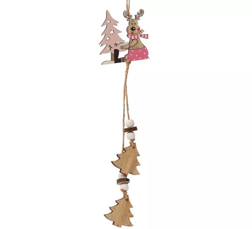 Translation missing: es.Colgante de Reno con Árboles de Madera de 26 cms