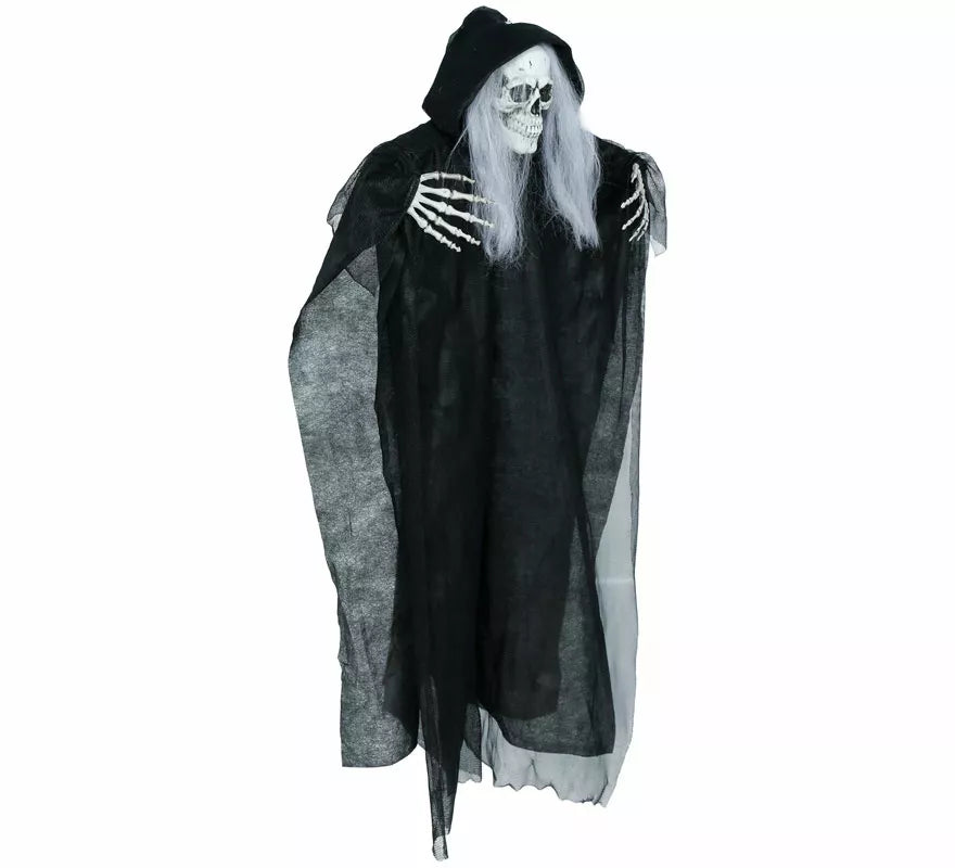 Colgante Esqueleto Pelo blanco con Luz, Sonido y Movimiento de 90 cm