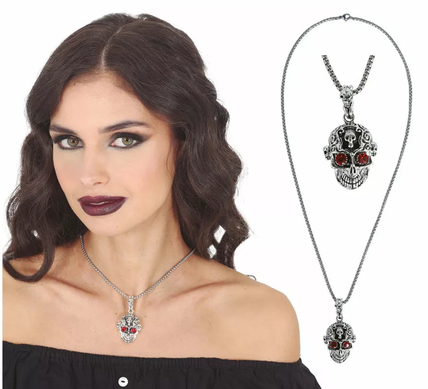 Translation missing: it.Collar Cabeza Calavera Ojos rojos Metal, 5,5 cm