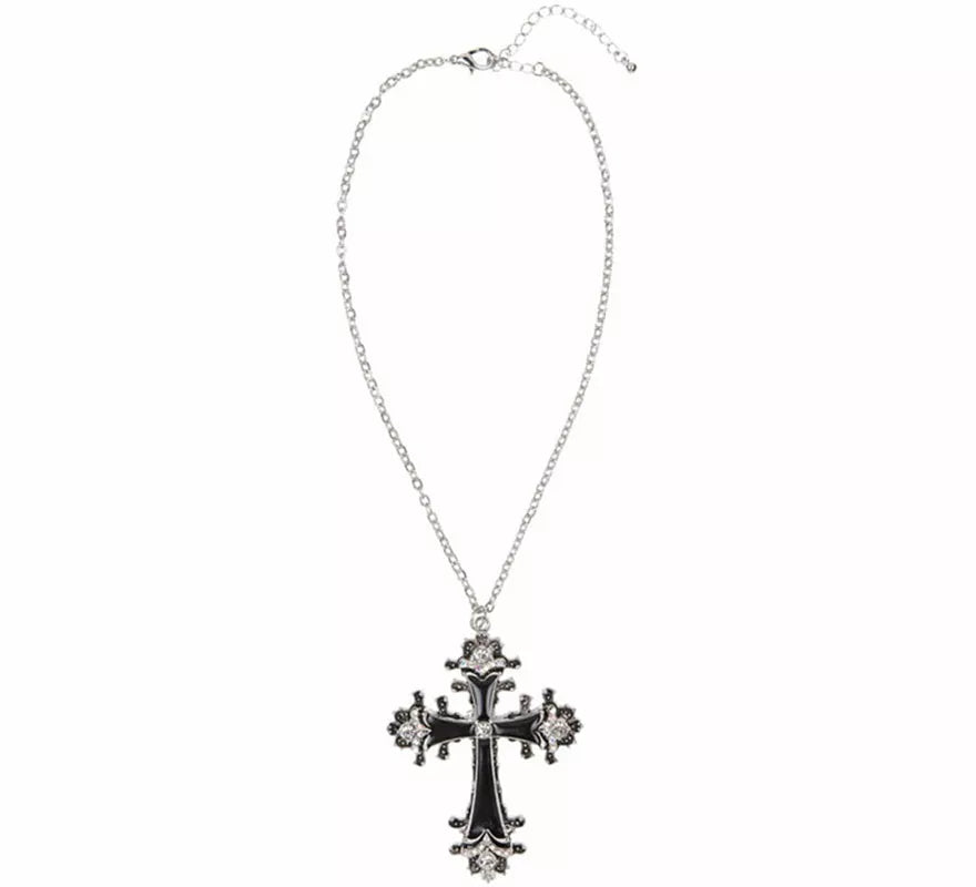 Collar con Colgante de Cruz negra con Strass