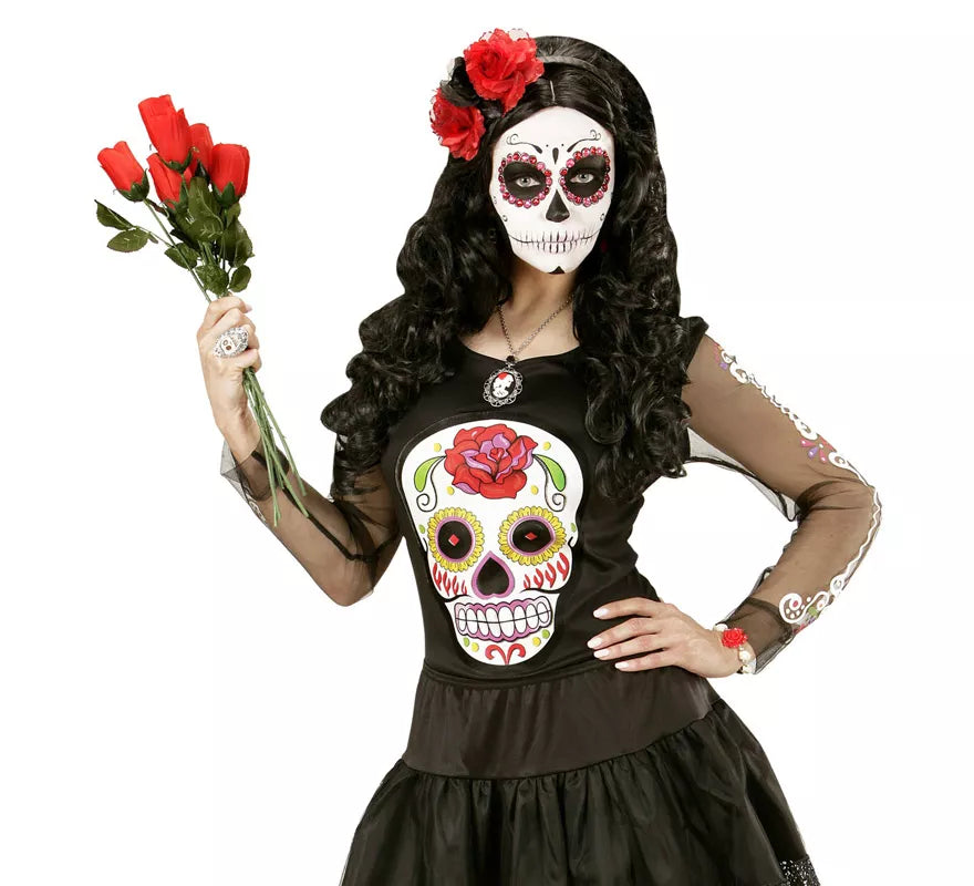 Translation missing: es.Collar con Medallón de Calavera y Rosa Negra