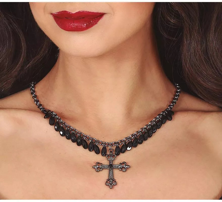 Translation missing: es.Collar Cruz con Piedras Negras