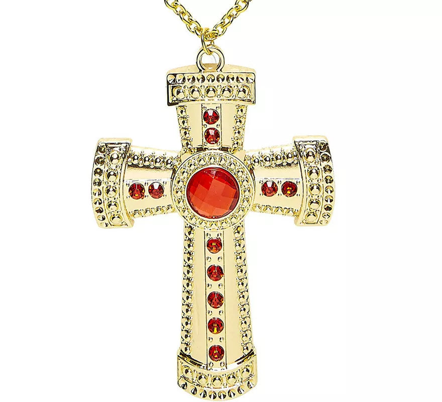 Collar de Cruz Dorada con Bisutería incrustada