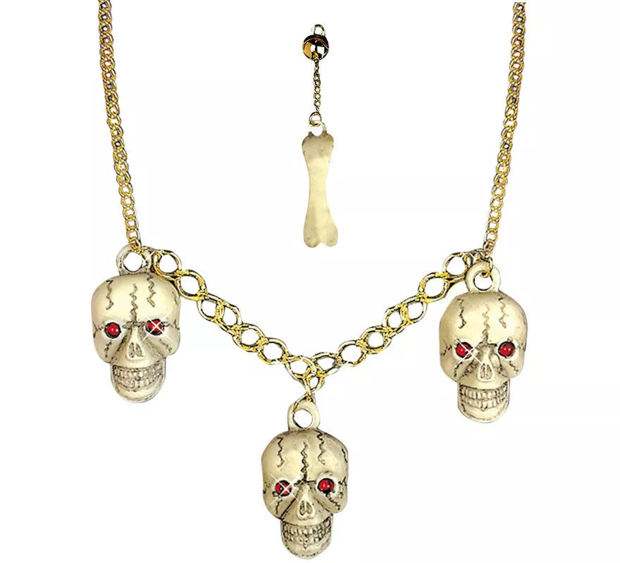 Translation missing: it.Collar Dorado con Calaveras y 1 Pendiente de Hueso