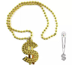 Collana da 50 cm con simbolo del dollaro da 8 cm in due colori assortiti