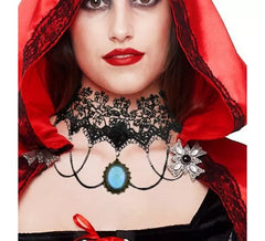 Collar Gótico Encaje piedra roja