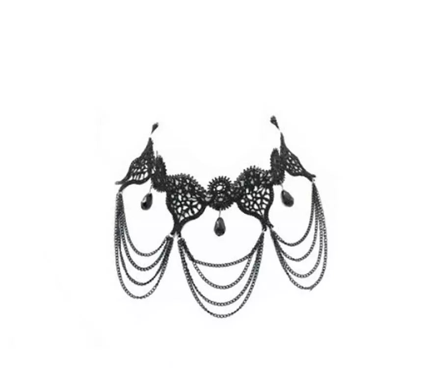 Translation missing: it.Collar Gótico negro con piedras y encaje