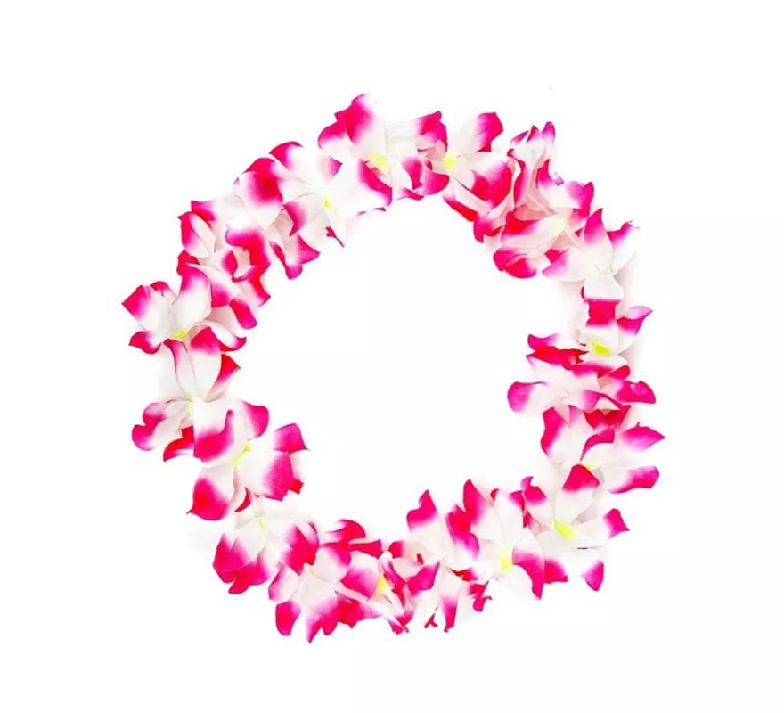 Translation missing: it.Collar Hawaii mediano fucsia y blanco de 46 cm