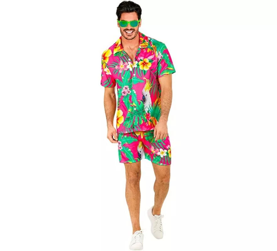 Translation missing: it.Conjunto de Verano con Estampado Cacatúa: Camisa y Shorts para hombre