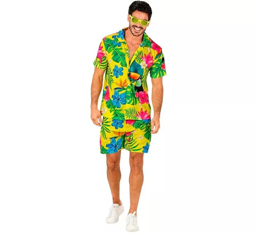 Translation missing: it.Conjunto de Verano con Estampado de Tucán: Camisa y Shorts para hombre
