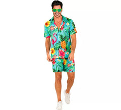 Completo estivo con stampa tropicale: maglietta e pantaloncini da uomo