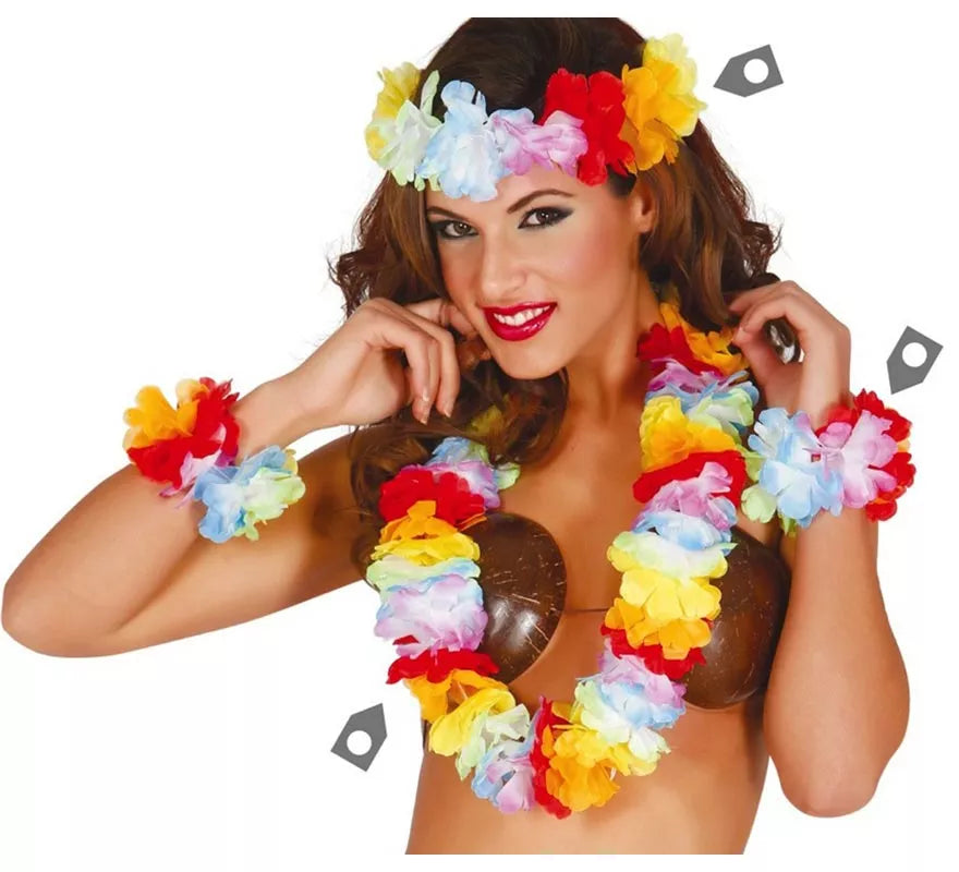 Conjunto Hawaiano de cinta, collar y muñequeras