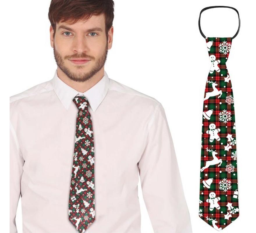 Translation missing: es.Corbata con figuras Navideñas verde y rojo a cuadros de 45 cm