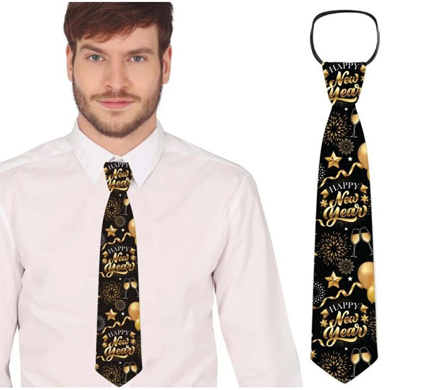 Translation missing: it.Corbata Happy New Year negro y dorado de 45 cm