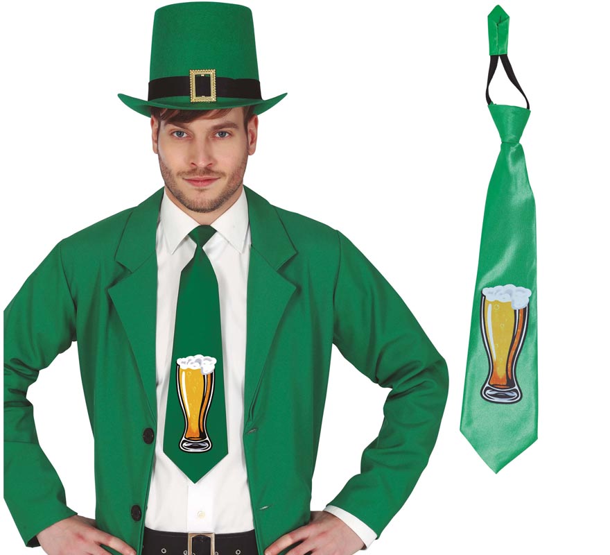 Corbata Verde con estampado de Cerveza de San Patricio