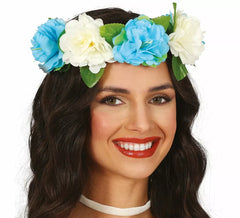 Corona di fiori bianchi e blu di 20 cm