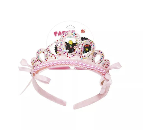 Corona de Princesa strass rosa con lazos