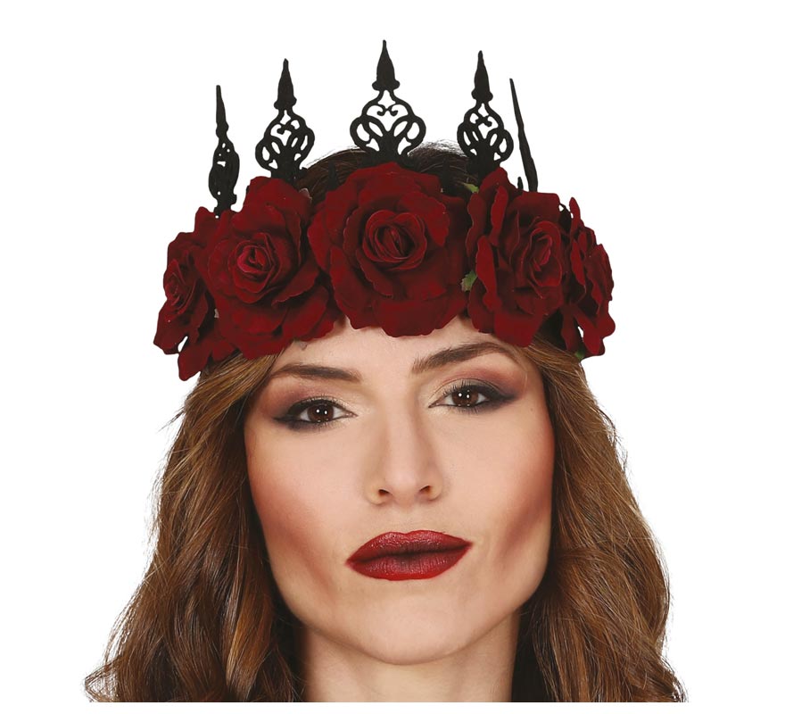 Corona de Reina con Flores Borgoña