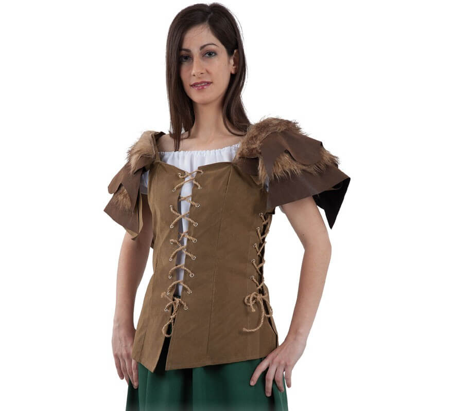 Corpiño Medieval Marrón con Hombreras para mujer